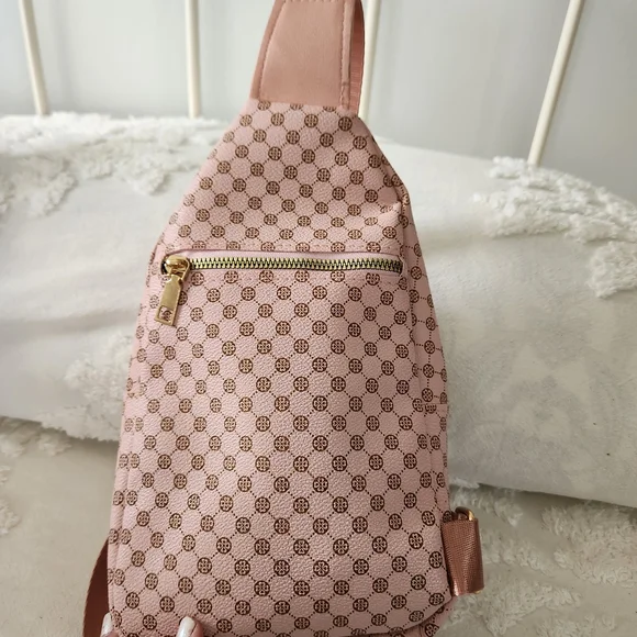 Pink And Brown Patterned Crossbody Sling Bag - Picture 3 of 6